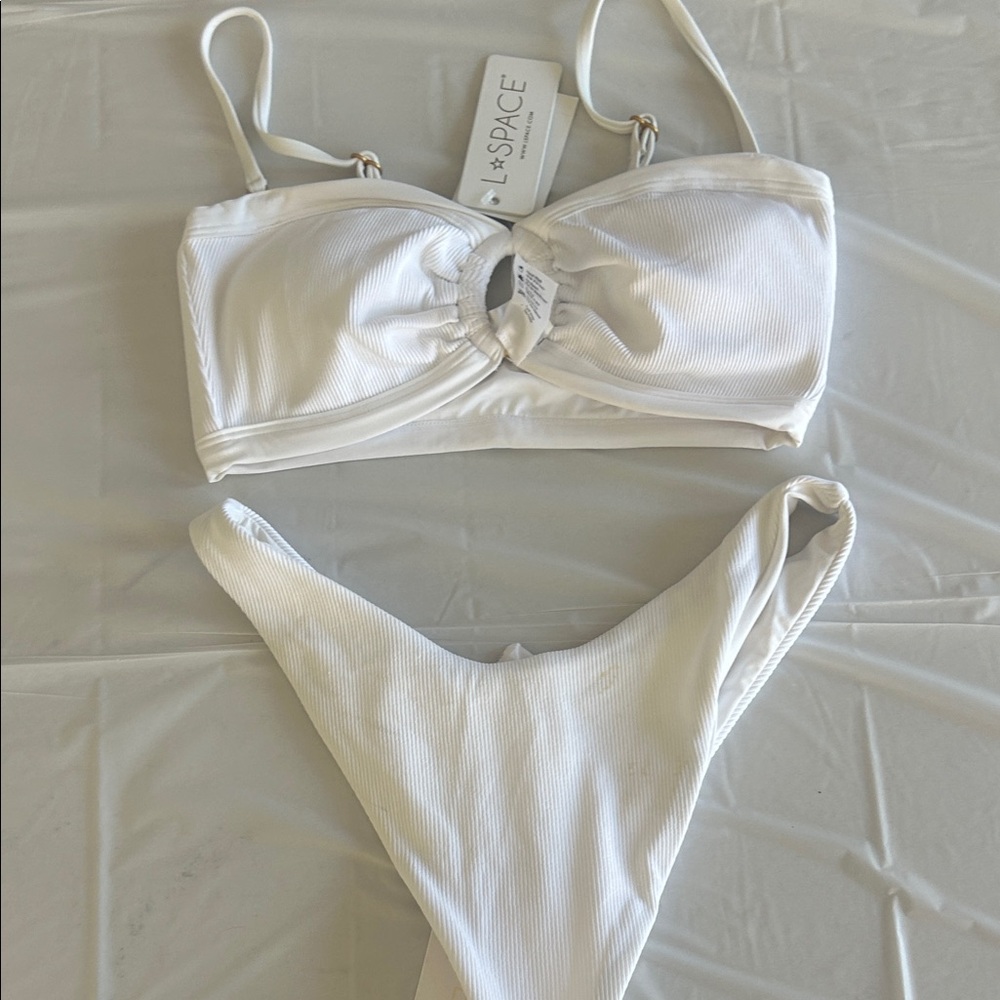 l*space White Ribbed Twist Front Bikini Set